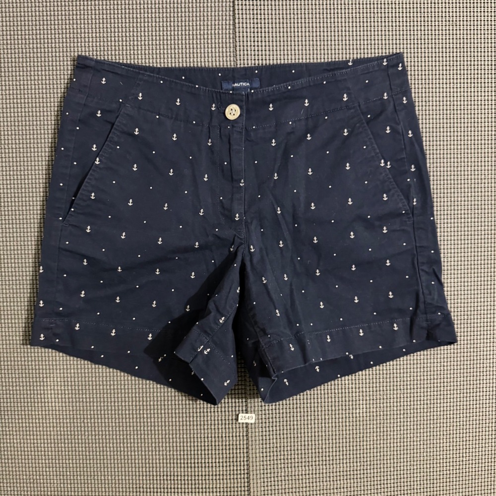 Nautica Womens Navy Blue Anchor Print Chino Shorts Size 6